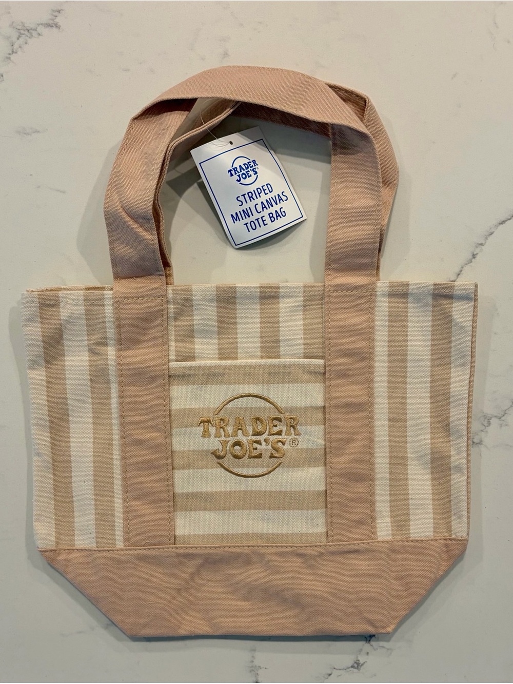 Trader Joe's Striped Canvas Tote Bag in Beige and Cream